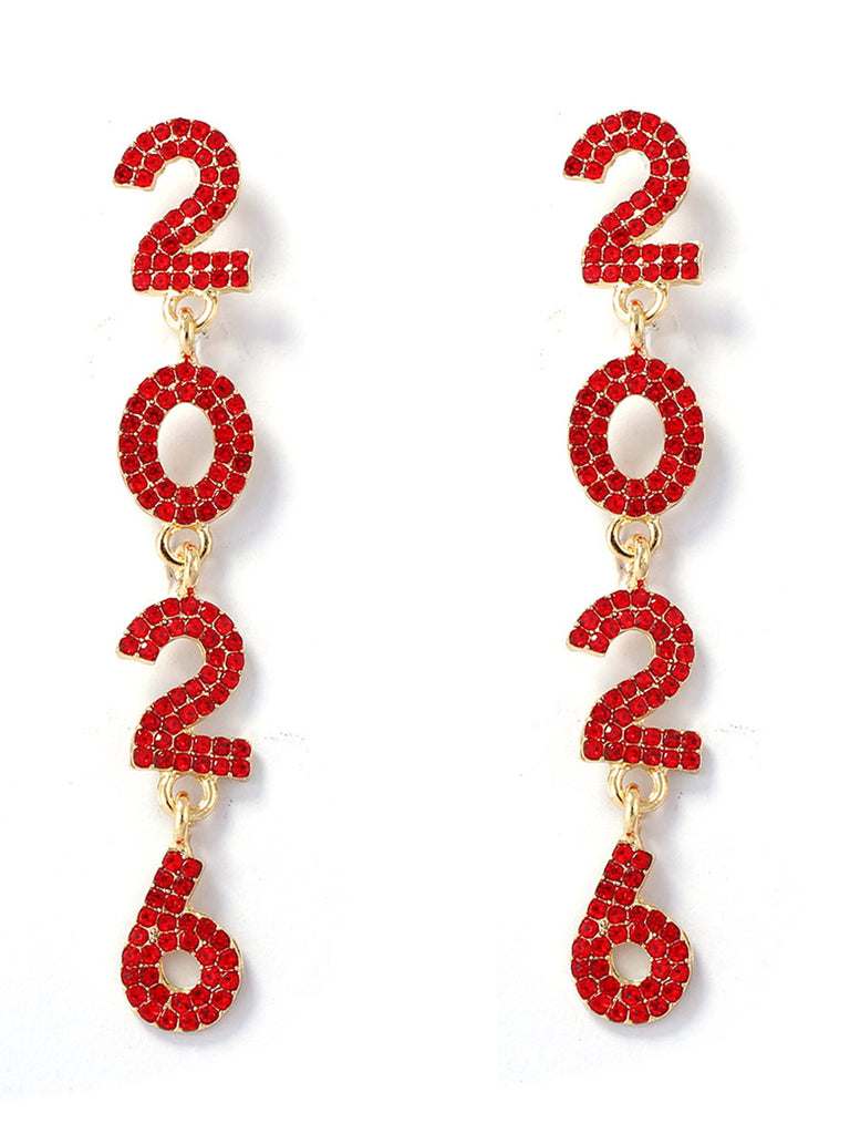 Rhinestone 2026 Colorful New Year's Drop Dangle Earrings