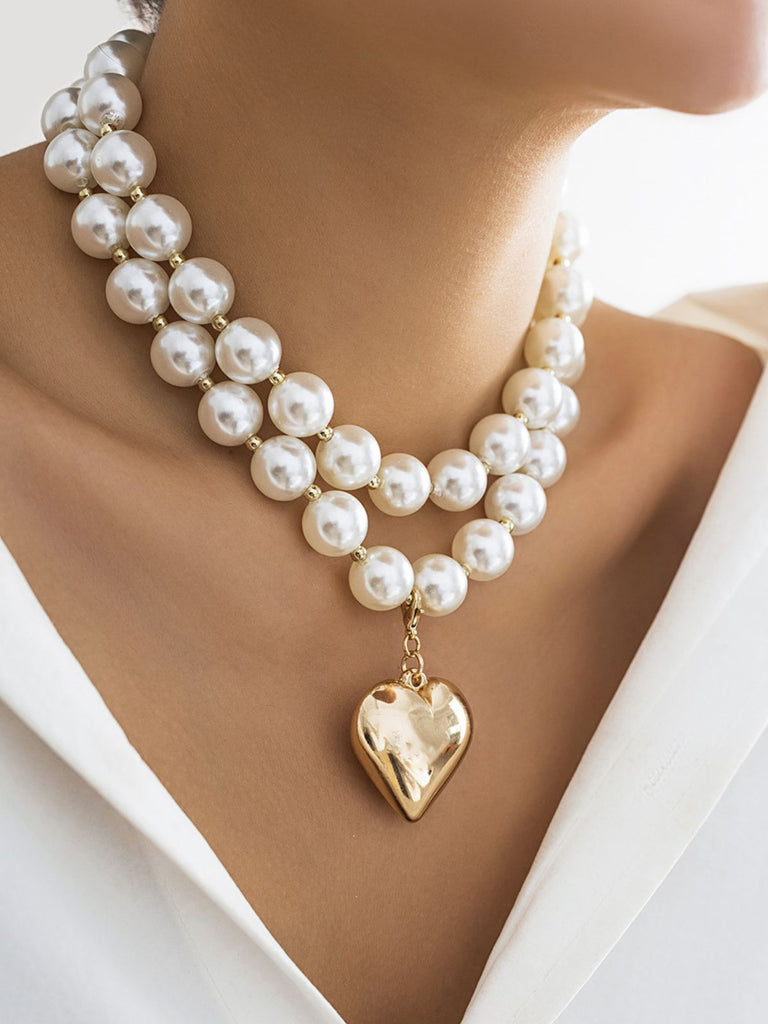 Vintage Pearl Heart Pendant Necklace