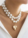 Vintage Pearl Heart Pendant Necklace