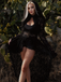 Black 1980s Gigot Sleeve Victorian Lace Dress