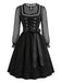 3PCS 1950s Mesh Crop Top &Dress With Floral Embroidered Apron