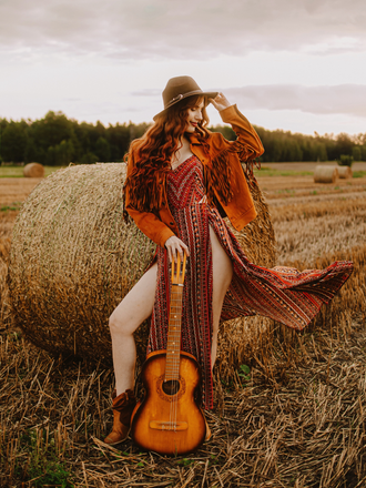 1970s Boho Style Spaghetti Strap Maxi Dress