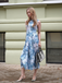 Blue 1950s All-Over Oil Painting Floral Sleeveless Dress