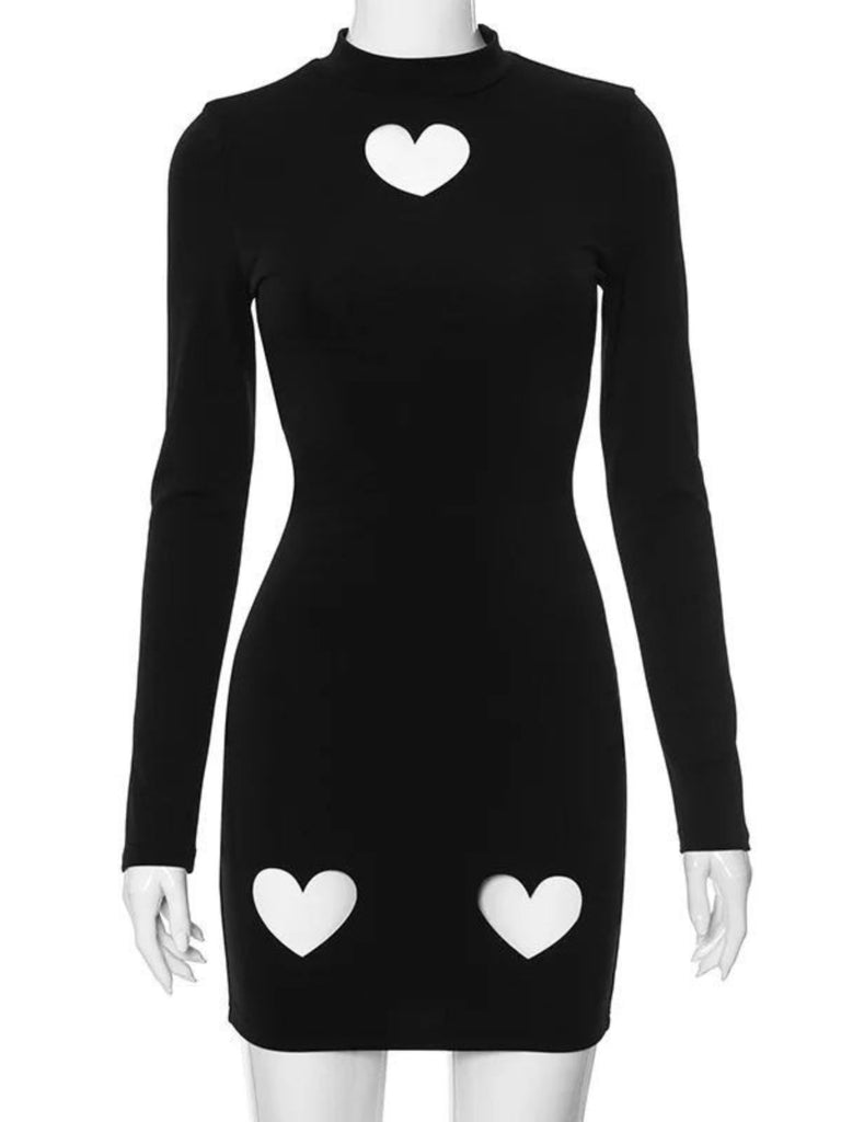 Black 1960s Solid Heart Cut Out Dress