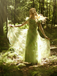 Green 1930s Floral Embroidered Mesh Strapless Dress