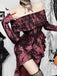 Dark Red 1980s Off Shoulder Distressed Dress