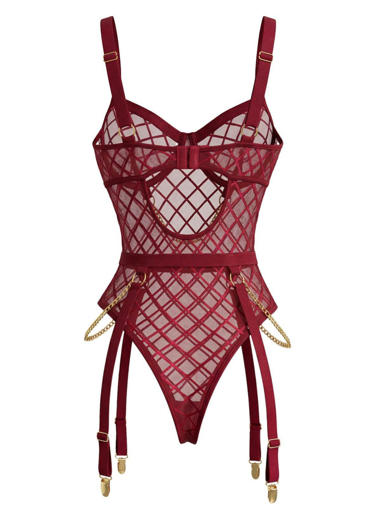 1970s Strappy Chain Accents Sheer Mesh Lingerie