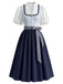 2PCS Blue 1950s Square Neck Floral Dress with Apron & Cropped Top