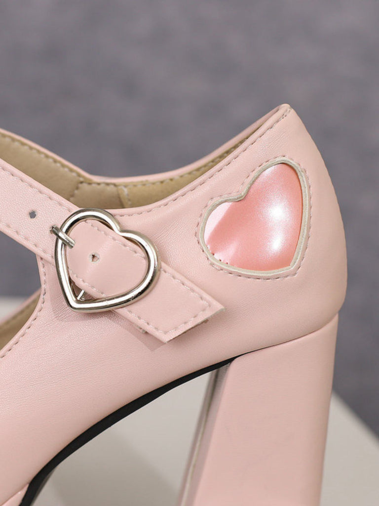 Vintage Heart Cut-Outs & Buckle Mary Jane High Heel Shoes