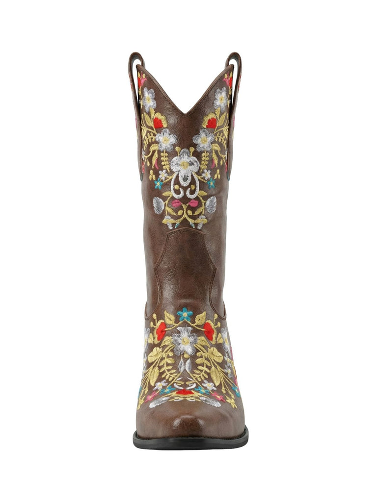 Vintage Pointed Embroidered Floral Chunky Heel Boots