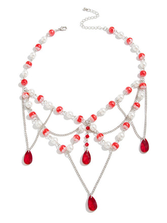 Vintage Faux Pearl & Ruby Blood Drop Necklace
