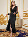 Black 1930s Solid V-Neck Sequined Irregular Hem Dress