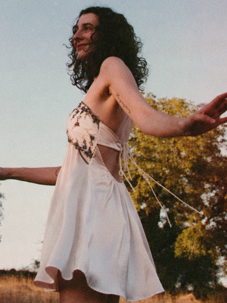 Beige 1940s Floral Embroidered Spaghetti Straps Nightgown