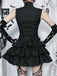 Black 1980s Steampunk Solid Zipper Belted Dress