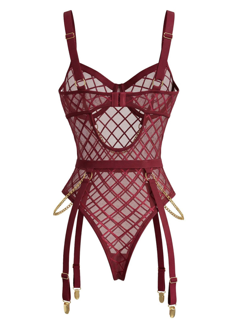 1970s Strappy Chain Accents Sheer Mesh Lingerie