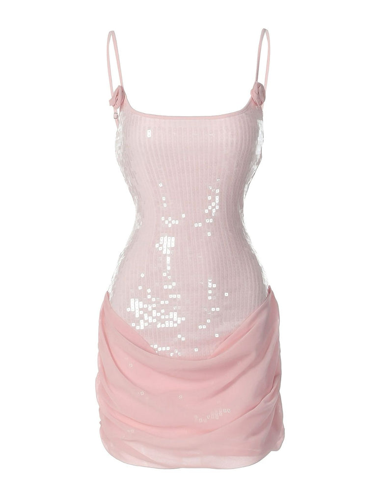 1980s Solid Sequined Patchwork Mini Dress