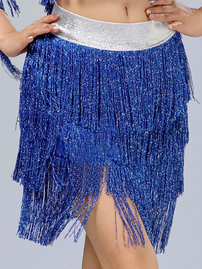 1920s Fringe Solid Elastic Waist Skirt