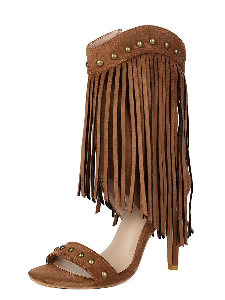 Vintage Tassel Studded Stiletto Boots