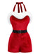 1970s Christmas Velvet Faux Fur Trim Halter Romper Set