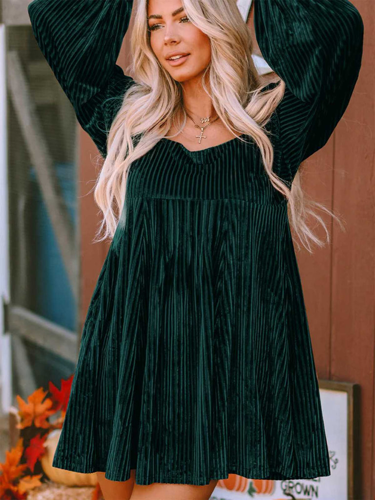 1960s Square Neck Puff Sleeve Velvet Babydoll Dress