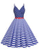 1950s V-Neck Star Stripes Flag Belted Swing Dress