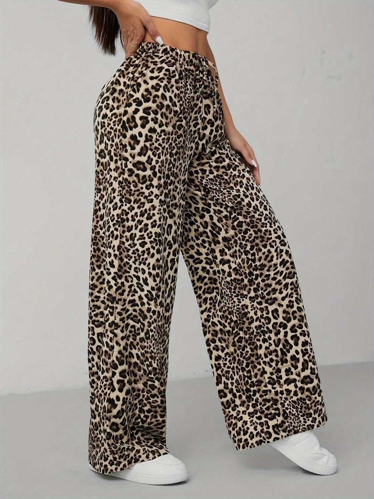 1970s Leopard Wide-Leg Drawstring Pants