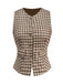 2PCS Brown 1960s Gingham Plaid Pleated Vest & Skirt