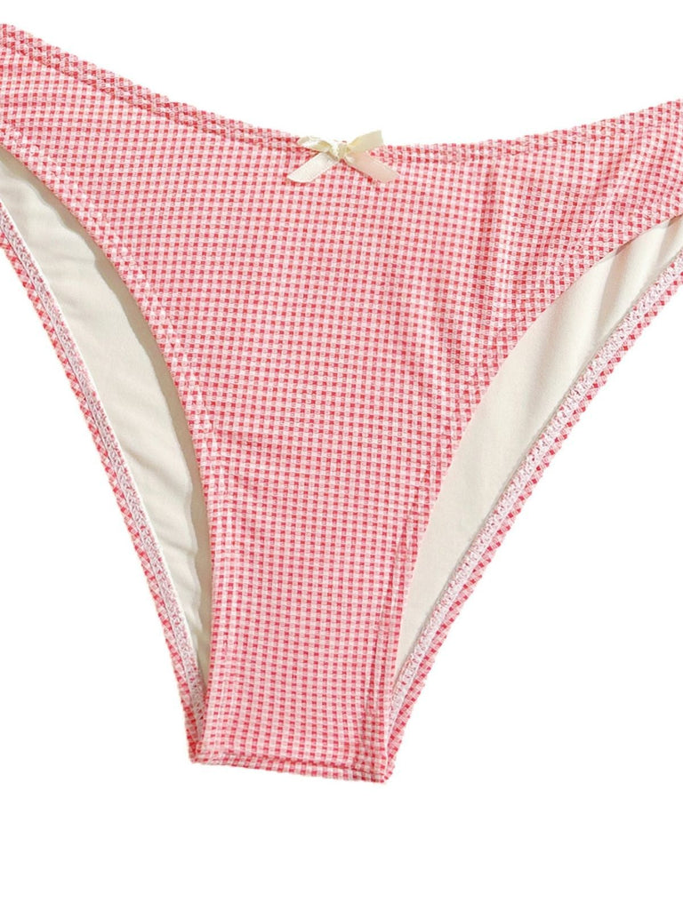 Red 1950s Checkered Lace Trim Tankini Set