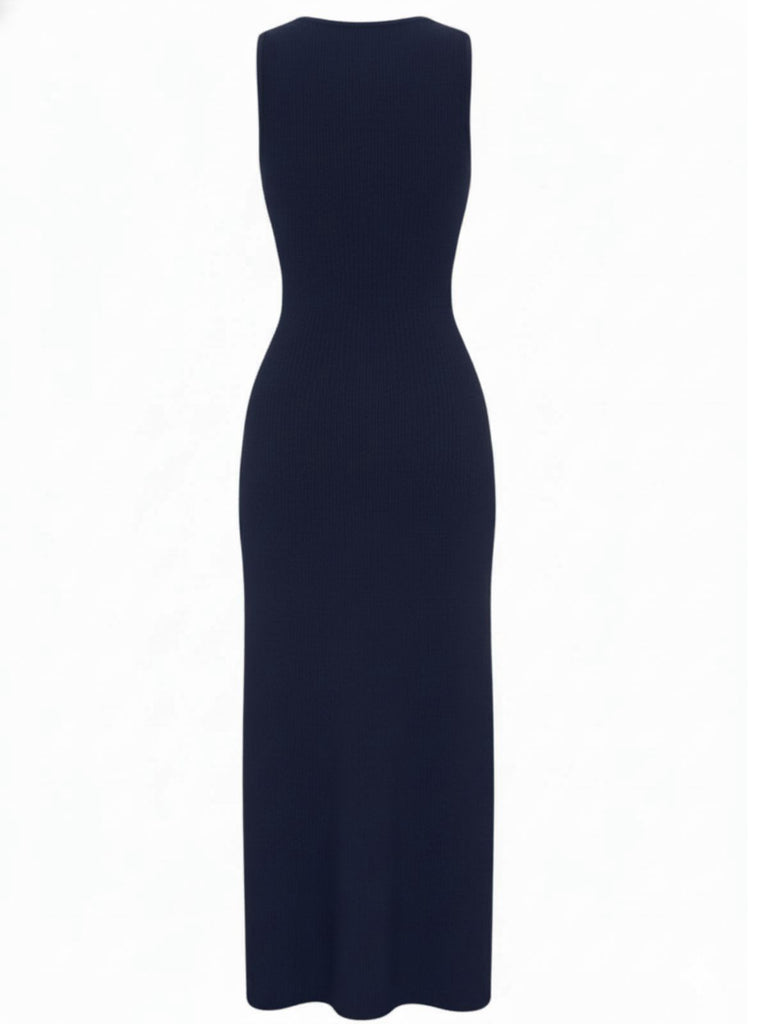 1960s Solid Sleeveless Single-Breasted Knitted Dress