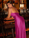 1960s One Shoulder Ruched Slit Satin Dress