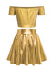 2PCS Metallic 1970 Disco Off-Shoulder Top & Pleated Skirt