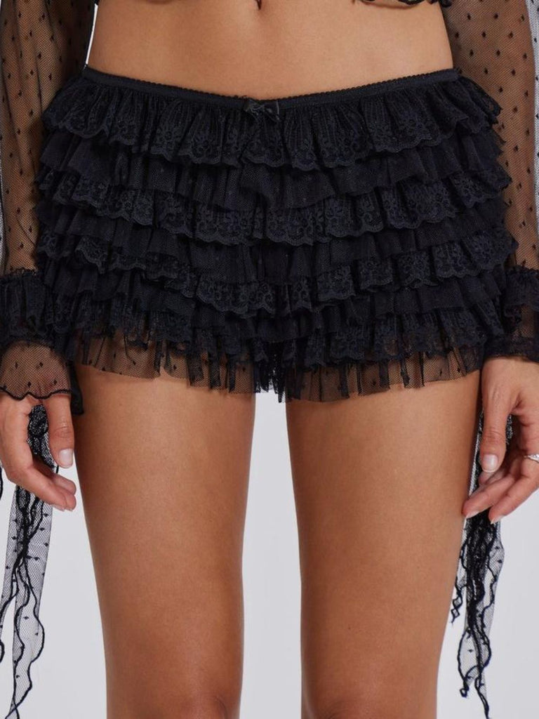1980s Multi-Layered Lace Ruffled Low-Rise Shorts