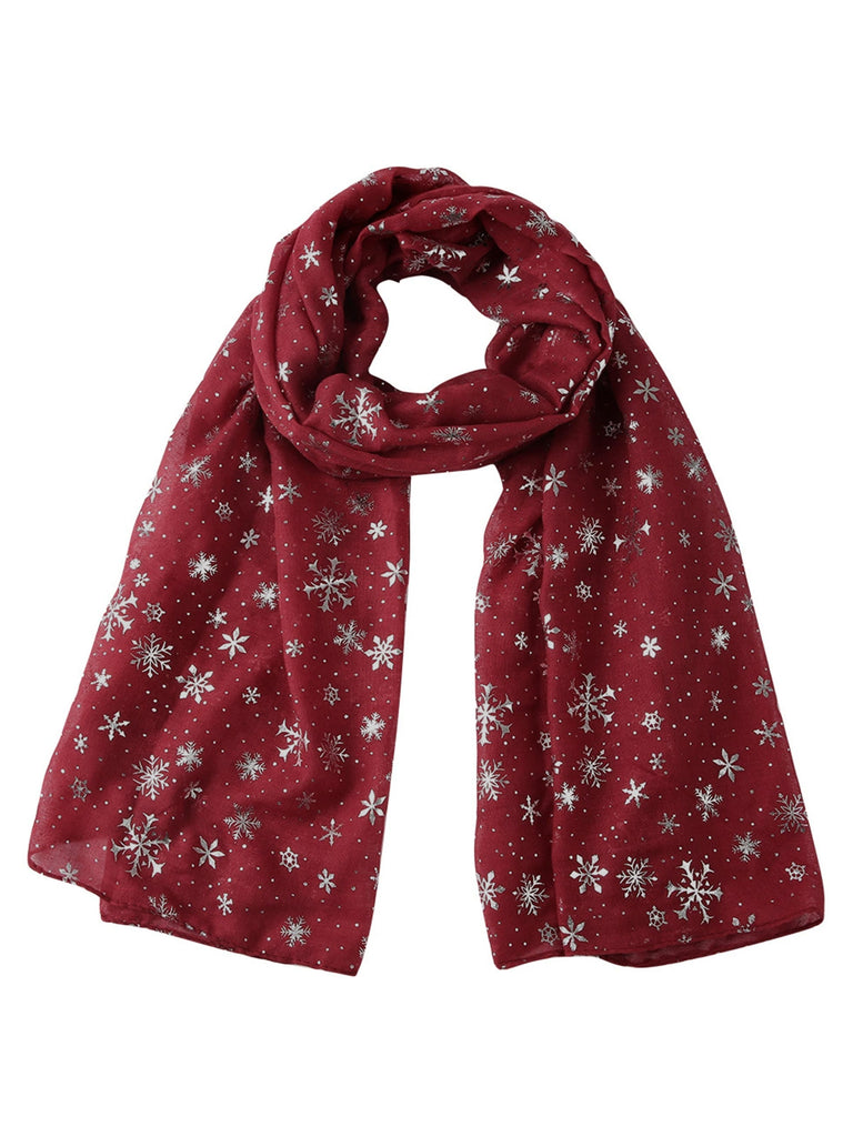 Winter Christmas Sheer Glitter Snowflakes Scarf