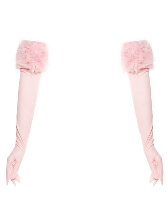 Pink Faux Fur Trim Long Gloves