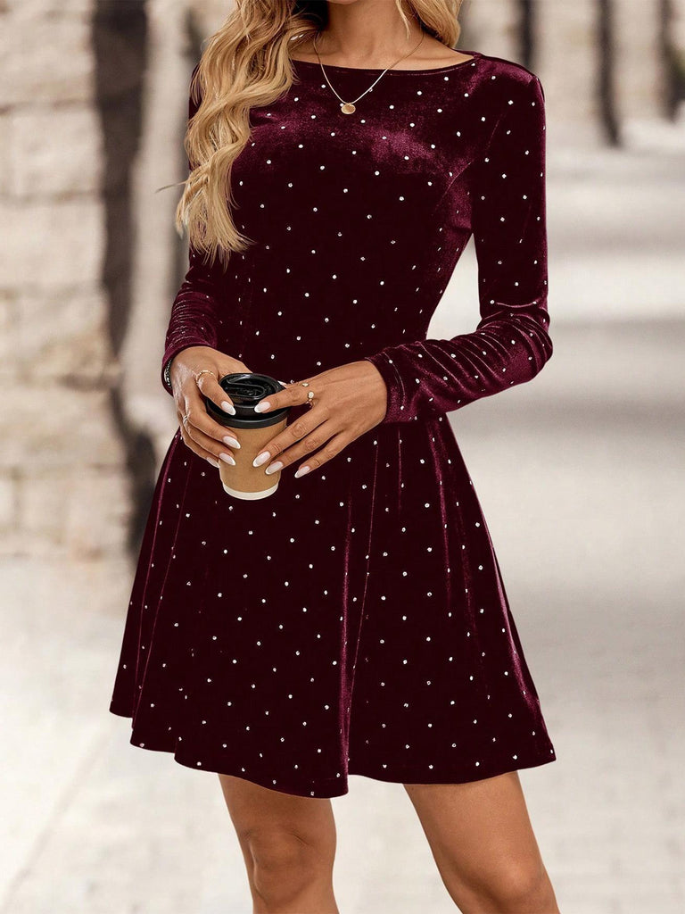 1980s Velvet Rhinestone Fit Party Dress