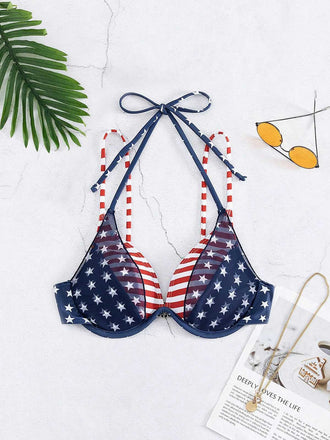 Blue & Red 1950s Stars & Stripes Bikini Top