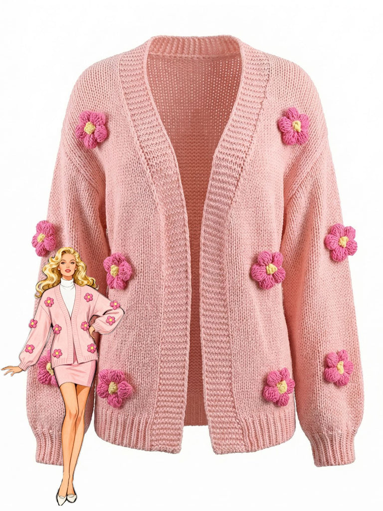 1930s 3D Daisy Long Sleeve Knit Cardigan