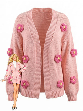 1930s 3D Daisy Long Sleeve Knit Cardigan