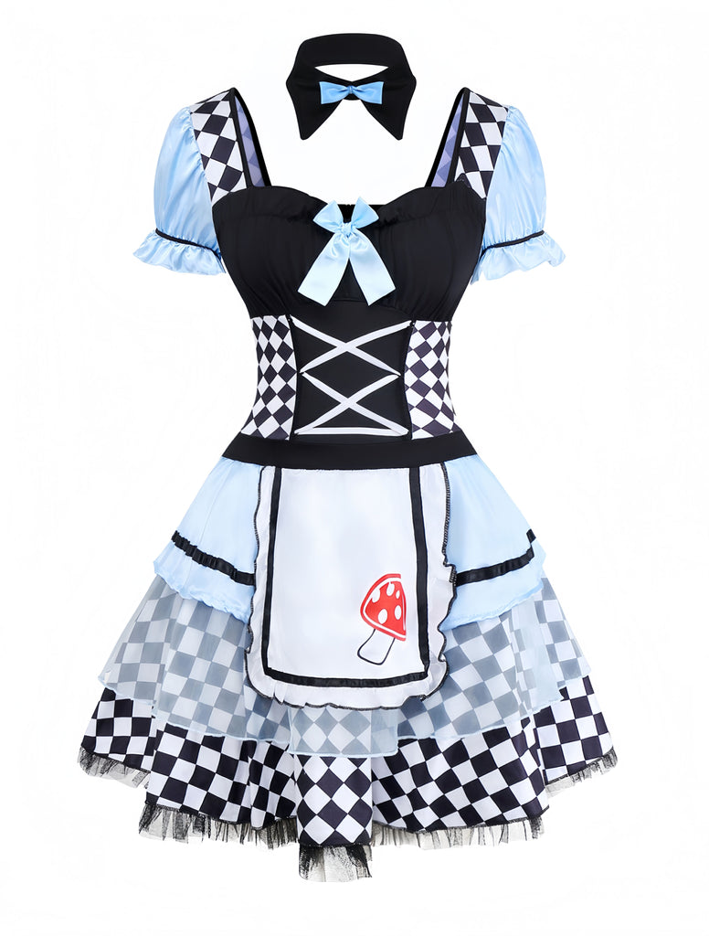 Blue 1960s Alice Puff Sleeve Apron Dress