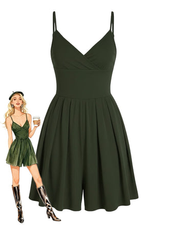 1980s Solid Spaghetti Strap V-Neck Romper