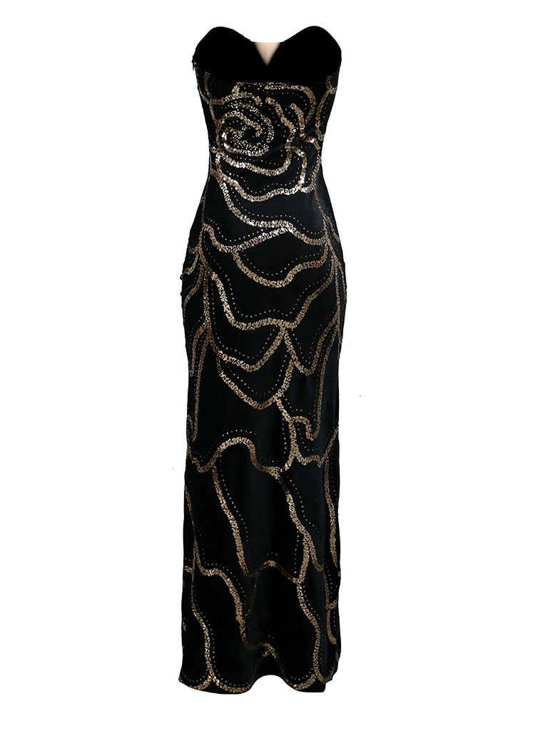 Black 1980s Strapless Sequin Bodycon Dress