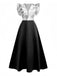 1930s Floral Flounce Sleeve V-Neck Patchwork Dress