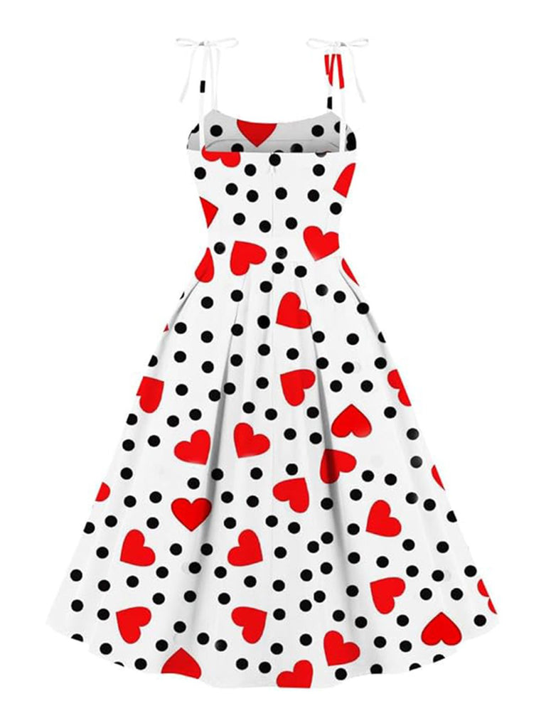 White 1950s Valentine Polka Dots Heart Dress