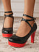 Mary Jane Color Block Round Toe Strap Chunky High Heels