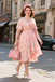 [Plus Size] Pink 1970s Floral Ruffled Irregular Hem Dress