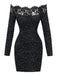 Black 1980s Lace Off-Shoulder Metallic Silver Splash Bodycon Dress