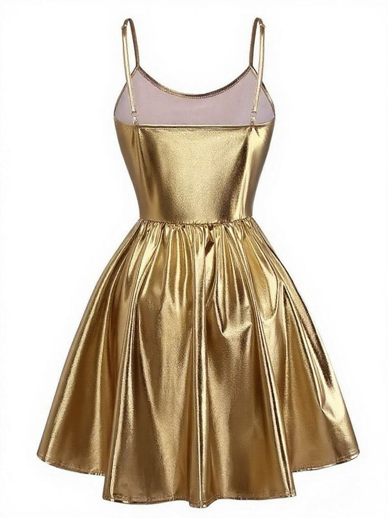 1980s Metallic Spaghetti Strap Party Dress