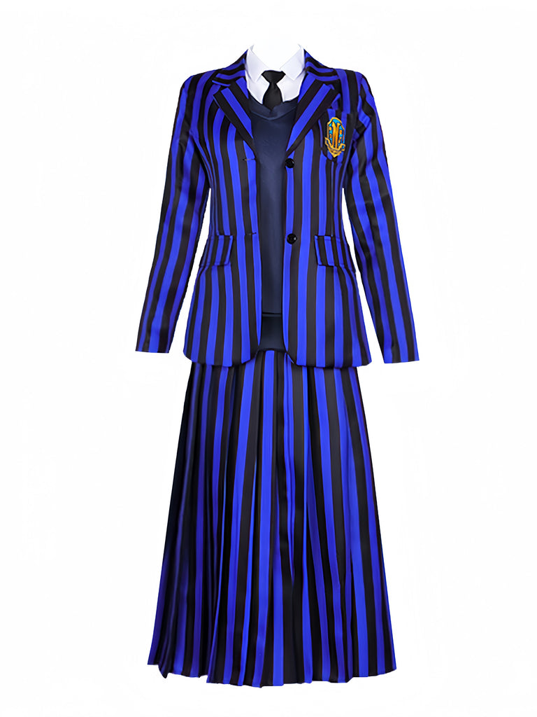 Blue 1940s Striped Wednesday Addams Uniform Set