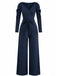 1930s Solid Ruched V-Neck Belted Jumpsuit