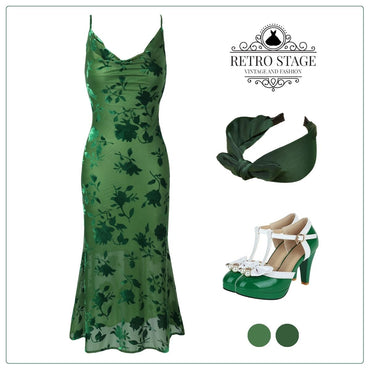 Green 1930s Floral Vintage Dress